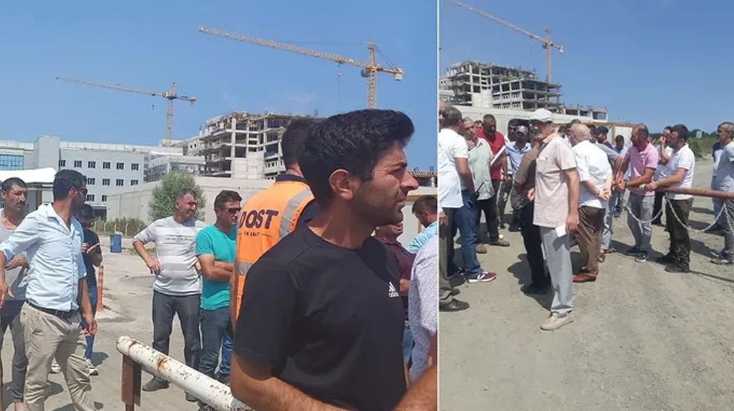Samsun’da devlet hastanesi inşaatında çalışan işçiler iş bıraktı
