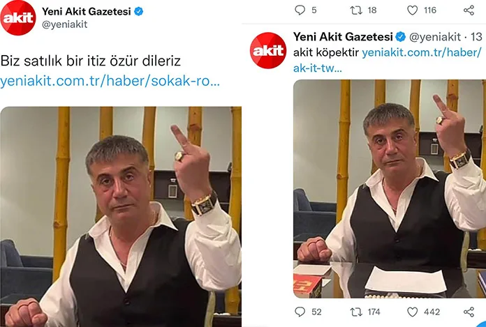 Yeni Akit hacklendi, Sedat Peker paylaşıldı