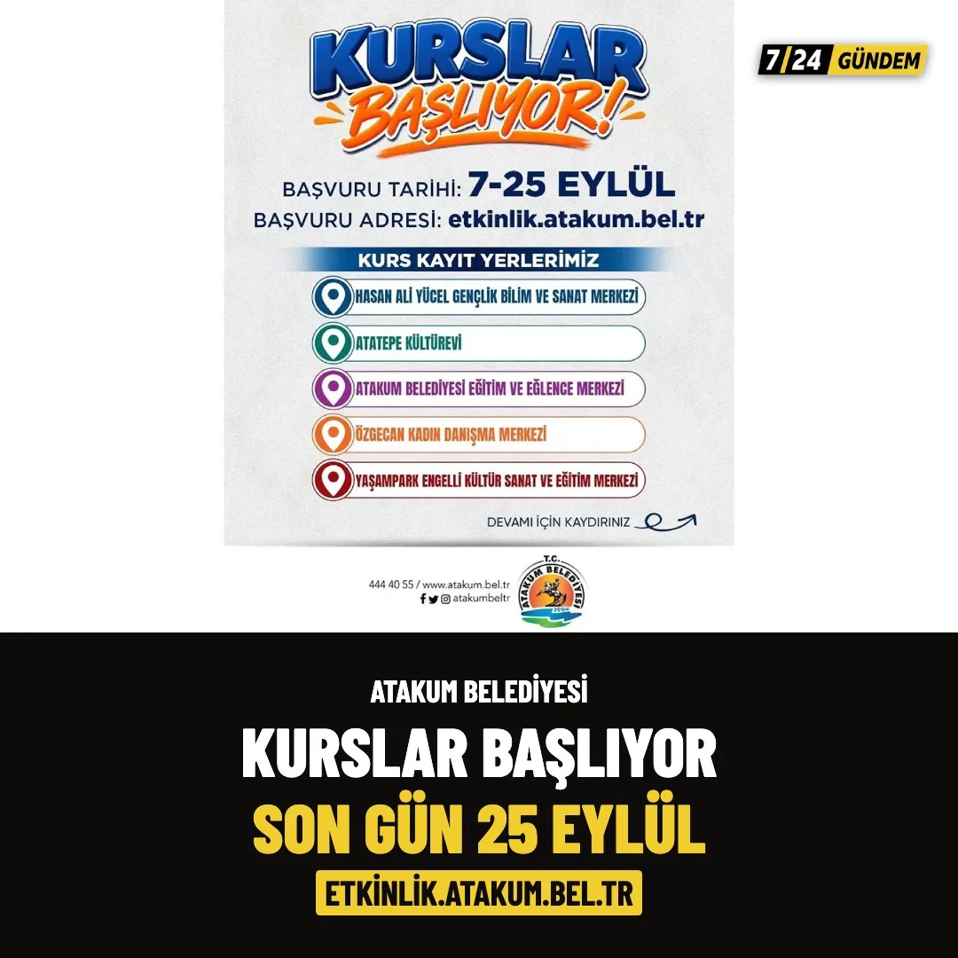 Atakum Belediyesinin kursları başlıyor
