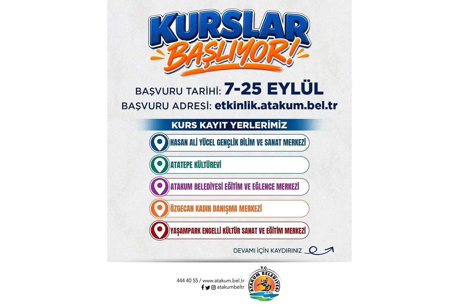 Atakum Belediyesinin kursları başlıyor